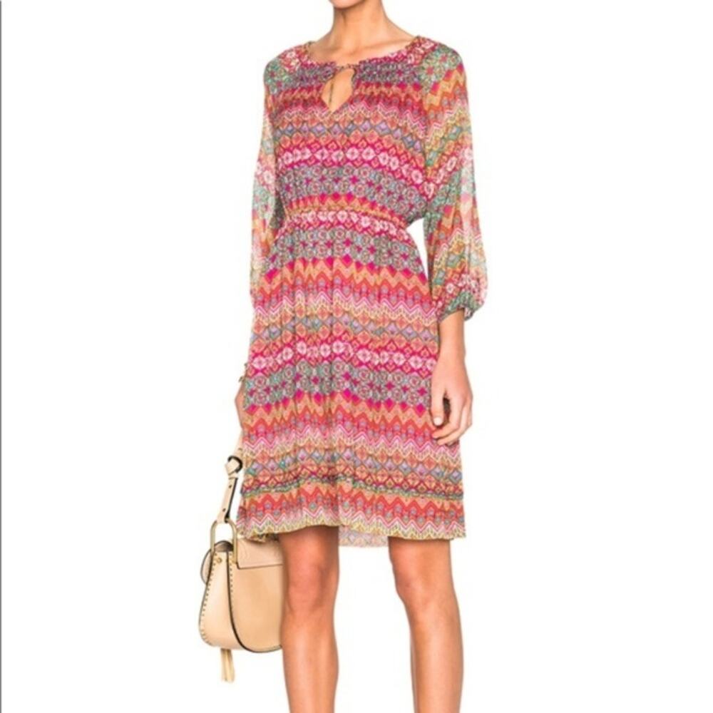 Diane Von Furstenberg Silk Peasant Parry Printed Blouson Dress Pink 8